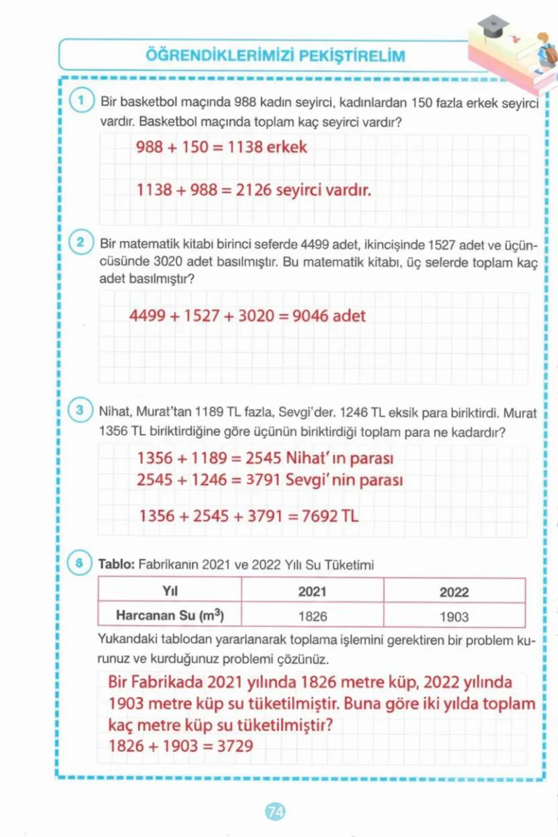 4. Sınıf Matematik Ders Kitabı Cevapları Pasifik Yayınları Sayfa 74 Çözüm Görseli
