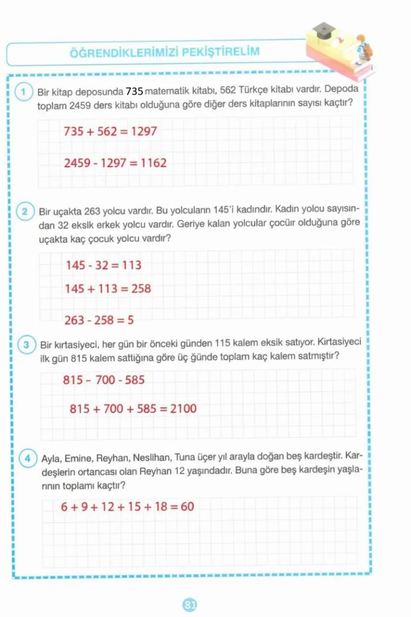 4. Sınıf Matematik Ders Kitabı Cevapları Pasifik Yayınları Sayfa 81 Çözüm Görseli