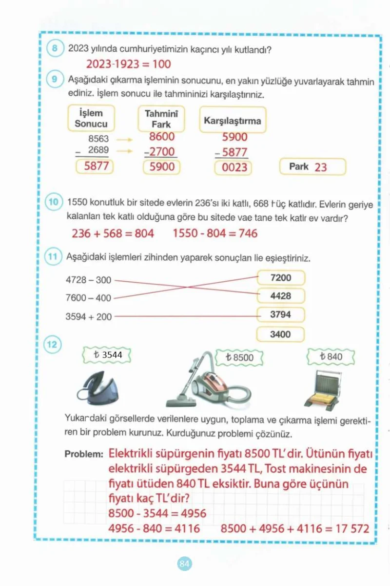 4. Sınıf Matematik Ders Kitabı Cevapları Pasifik Yayınları Sayfa 84 Çözüm Görseli