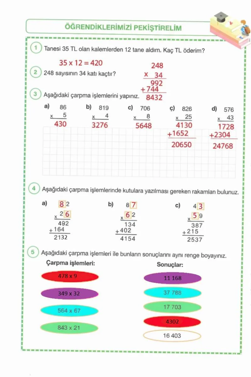 4. Sınıf Matematik Ders Kitabı Cevapları Pasifik Yayınları Sayfa 88 Çözüm Görseli