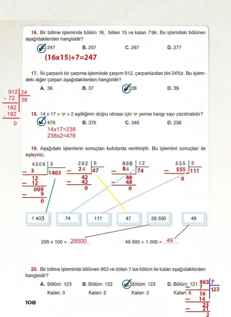 4. Sınıf Matematik Ders Kitabı Cevapları Sevgi Yayınları Sayfa 108 Çözüm Görseli