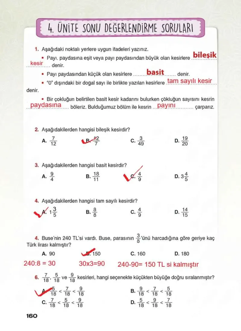 4. Sınıf Matematik Ders Kitabı Cevapları Sevgi Yayınları Sayfa 160 Çözüm Görseli