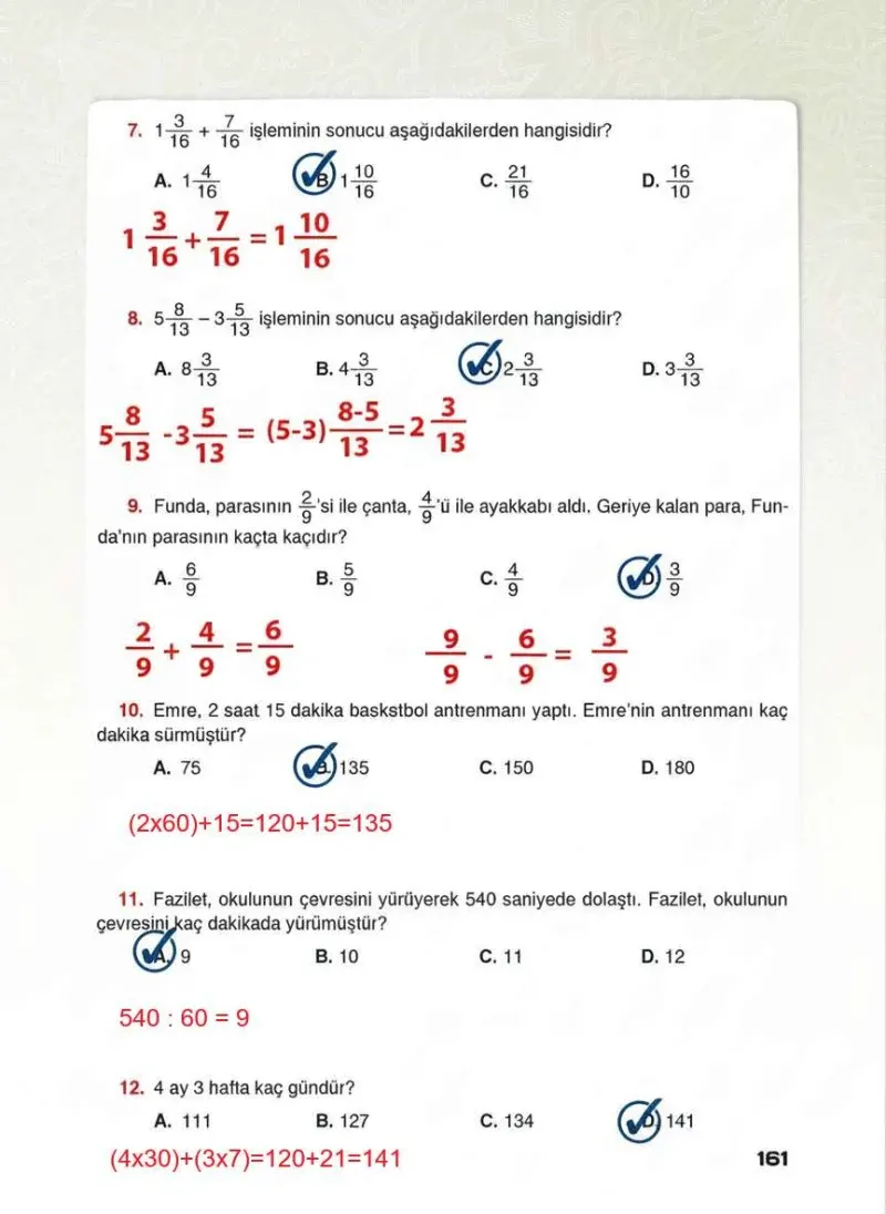 4. Sınıf Matematik Ders Kitabı Cevapları Sevgi Yayınları Sayfa 161 Çözüm Görseli