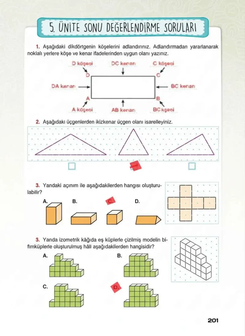4. Sınıf Matematik Ders Kitabı Cevapları Sevgi Yayınları Sayfa 201 Çözüm Görseli