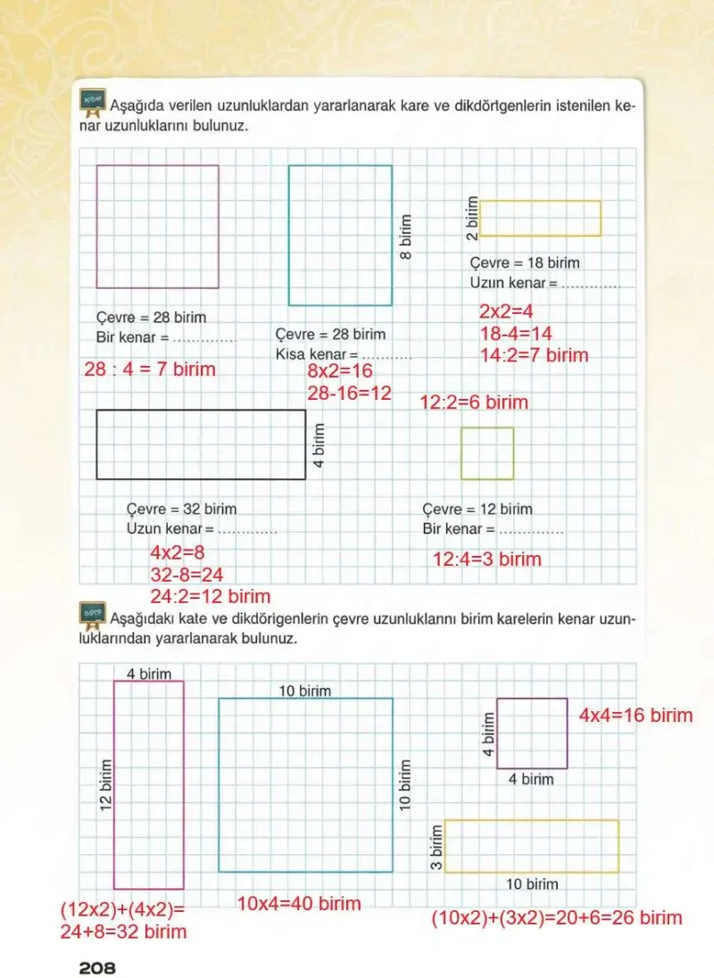 4. Sınıf Matematik Ders Kitabı Cevapları Sevgi Yayınları Sayfa 208 Çözüm Görseli