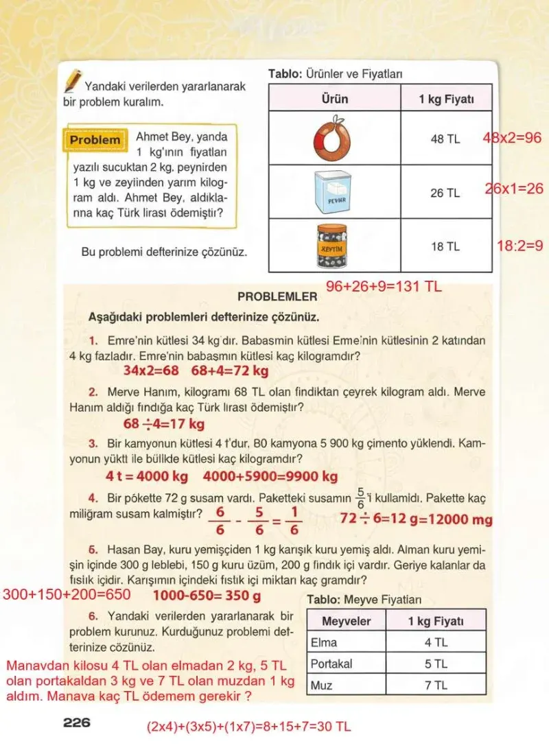 4. Sınıf Matematik Ders Kitabı Cevapları Sevgi Yayınları Sayfa 226 Çözüm Görseli