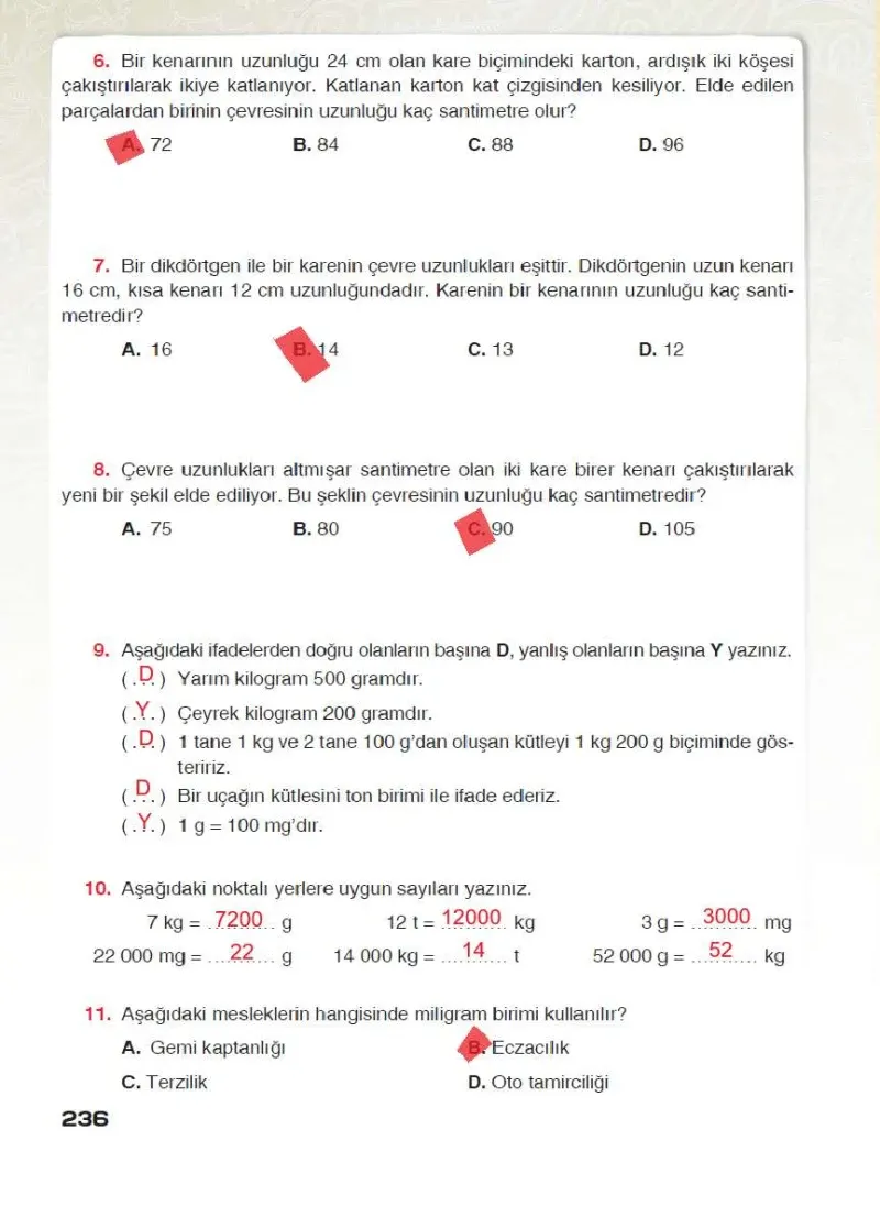 4. Sınıf Matematik Ders Kitabı Cevapları Sevgi Yayınları Sayfa 236 Çözüm Görseli