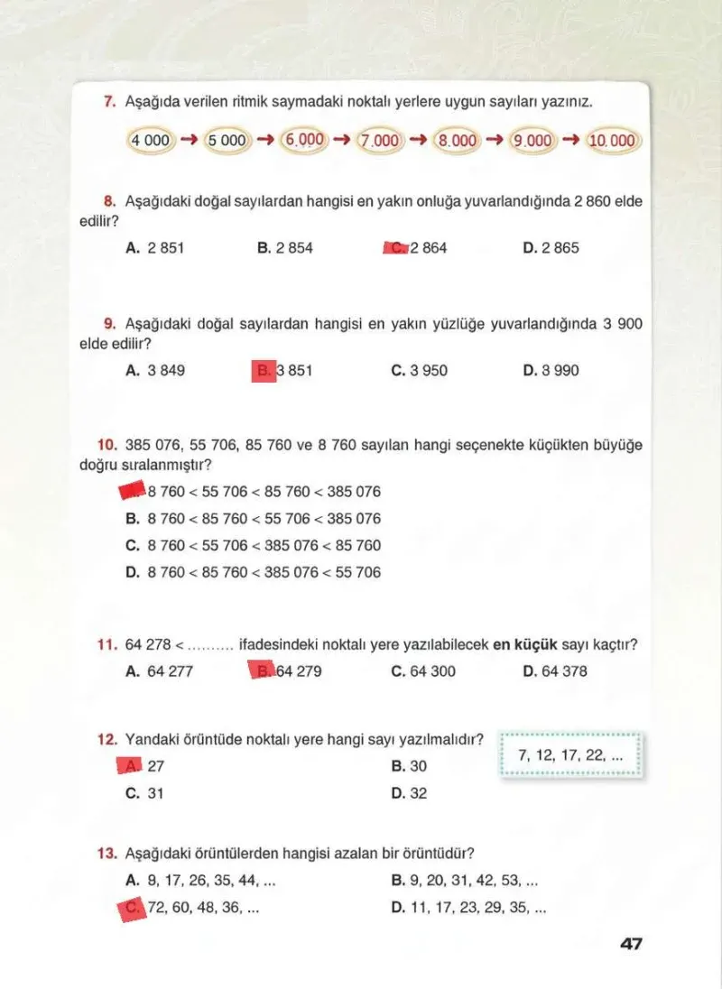 4. Sınıf Matematik Ders Kitabı Cevapları Sevgi Yayınları Sayfa 47 Çözüm Görseli