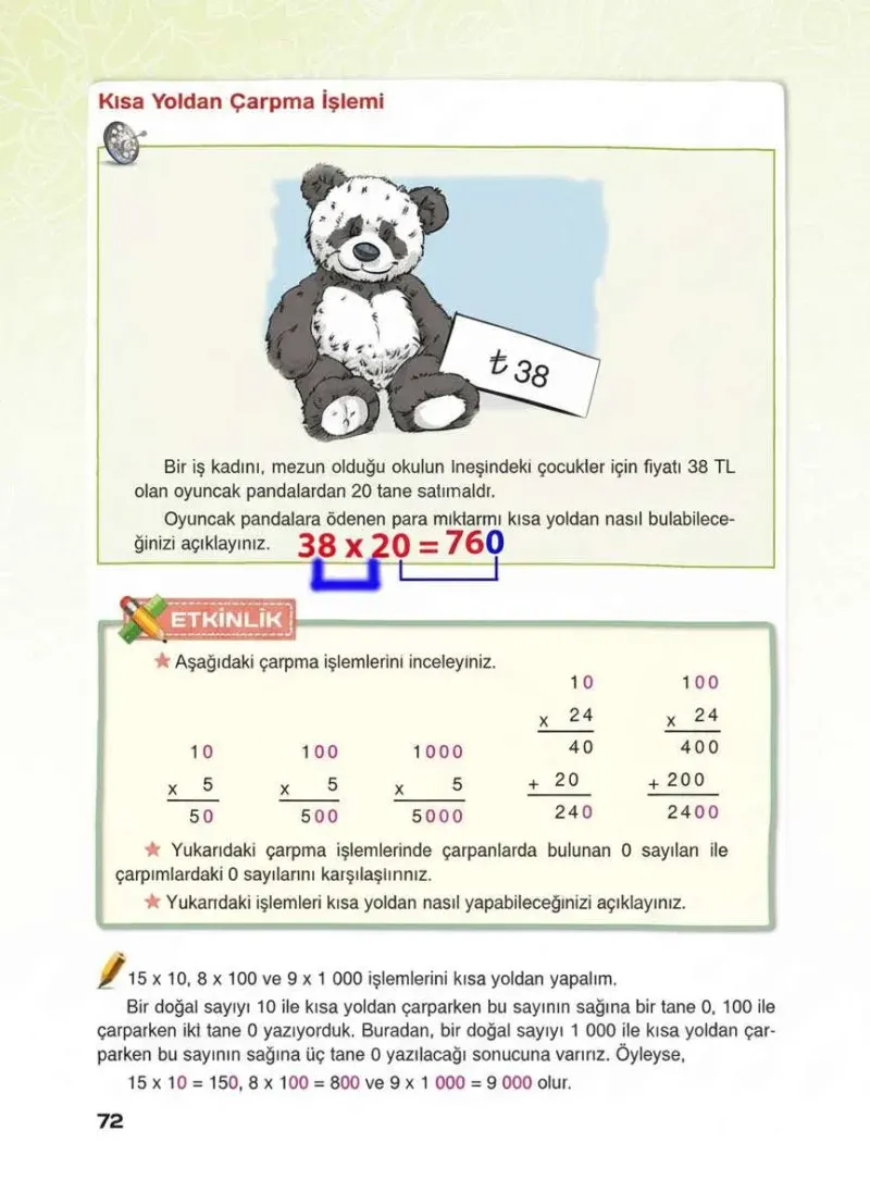 4. Sınıf Matematik Ders Kitabı Cevapları Sevgi Yayınları Sayfa 72 Çözüm Görseli