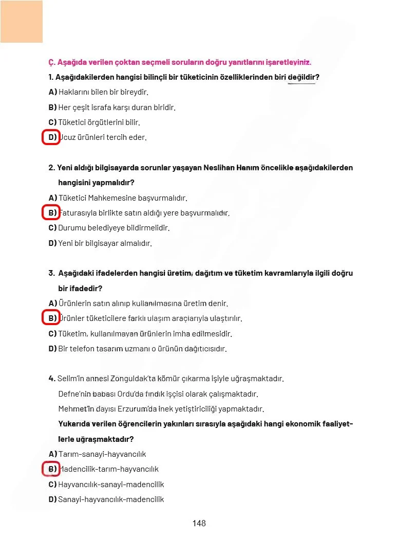 4. Sınıf Sosyal Bilgiler Ders Kitabı Cevapları Ferman Yayınları Sayfa 148 Çözüm Görseli