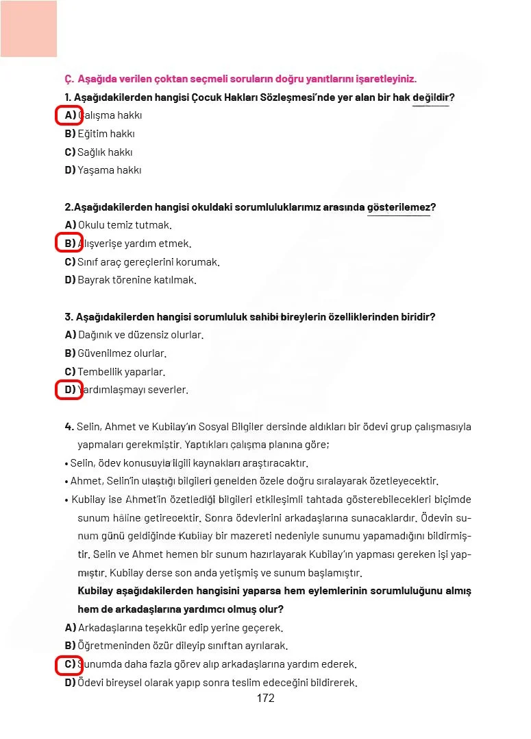 4. Sınıf Sosyal Bilgiler Ders Kitabı Cevapları Ferman Yayınları Sayfa 172 Çözüm Görseli