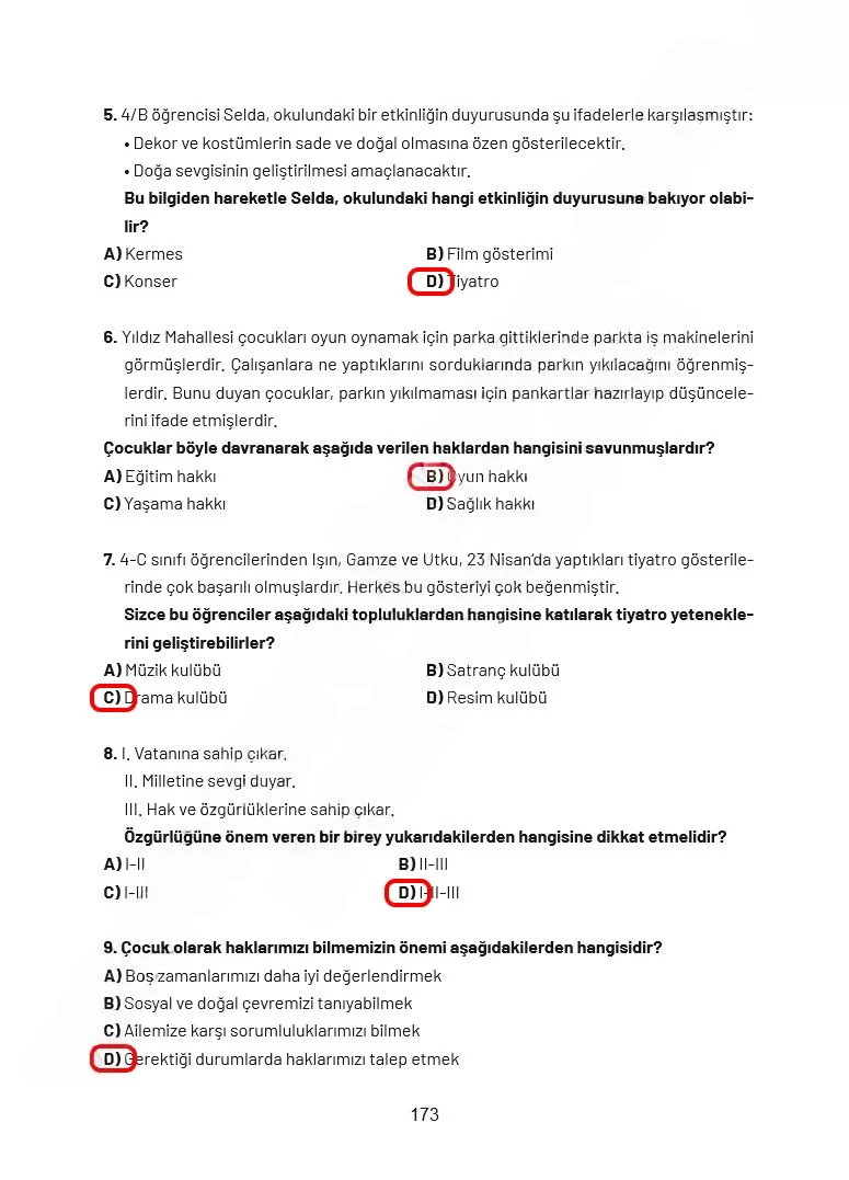 4. Sınıf Sosyal Bilgiler Ders Kitabı Cevapları Ferman Yayınları Sayfa 173 Çözüm Görseli