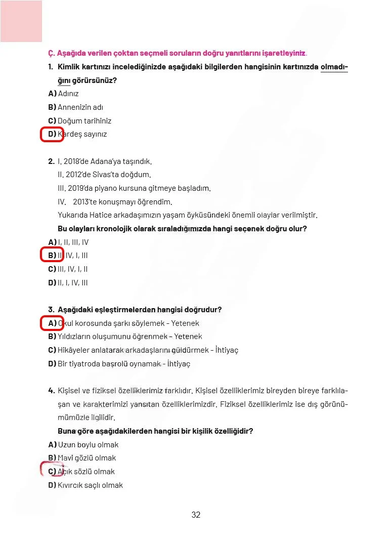 4. Sınıf Sosyal Bilgiler Ders Kitabı Cevapları Ferman Yayınları Sayfa 32 Çözüm Görseli