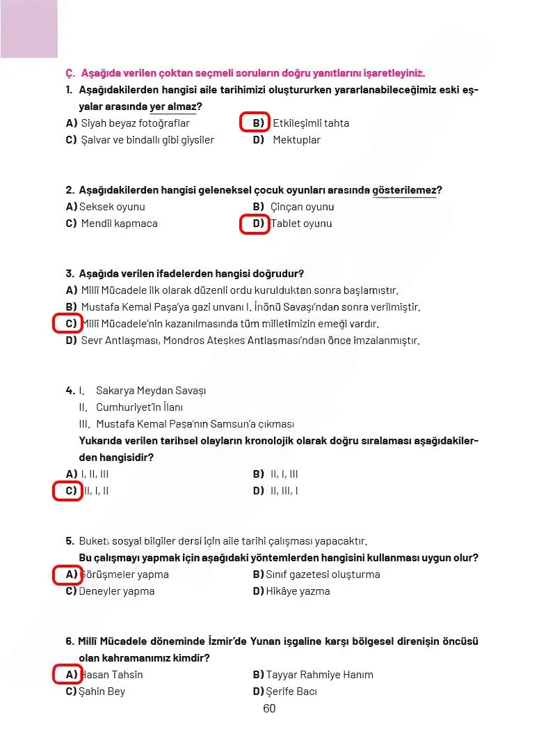 4. Sınıf Sosyal Bilgiler Ders Kitabı Cevapları Ferman Yayınları Sayfa 60 Çözüm Görseli