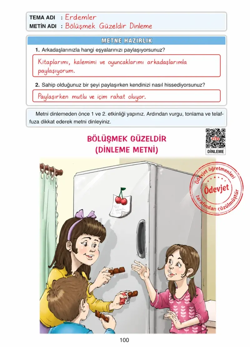 4. Sınıf Türkçe Ders Kitabı Cevapları Ada Yayınları Sayfa 100 Çözüm Görseli