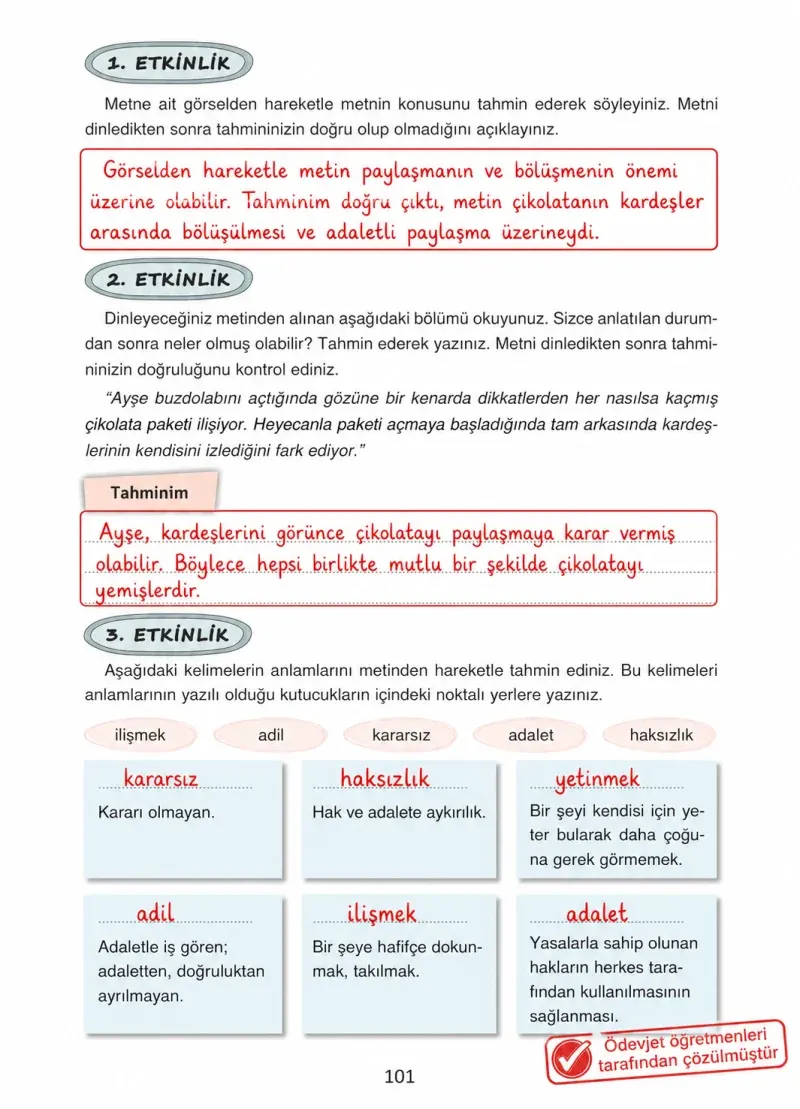4. Sınıf Türkçe Ders Kitabı Cevapları Ada Yayınları Sayfa 101 Çözüm Görseli
