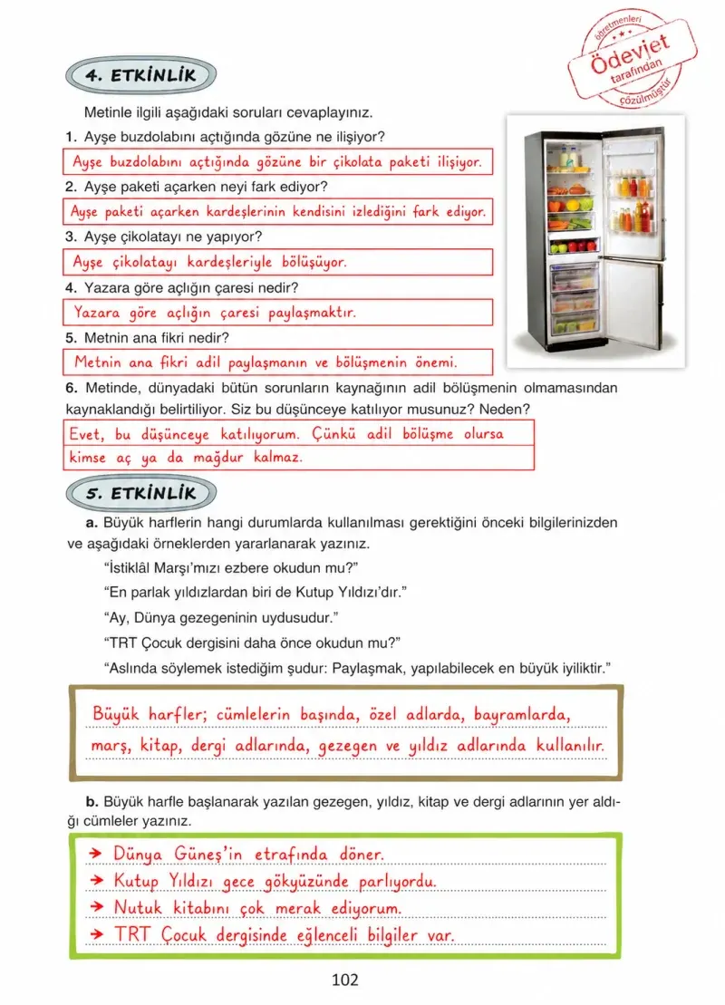 4. Sınıf Türkçe Ders Kitabı Cevapları Ada Yayınları Sayfa 102 Çözüm Görseli