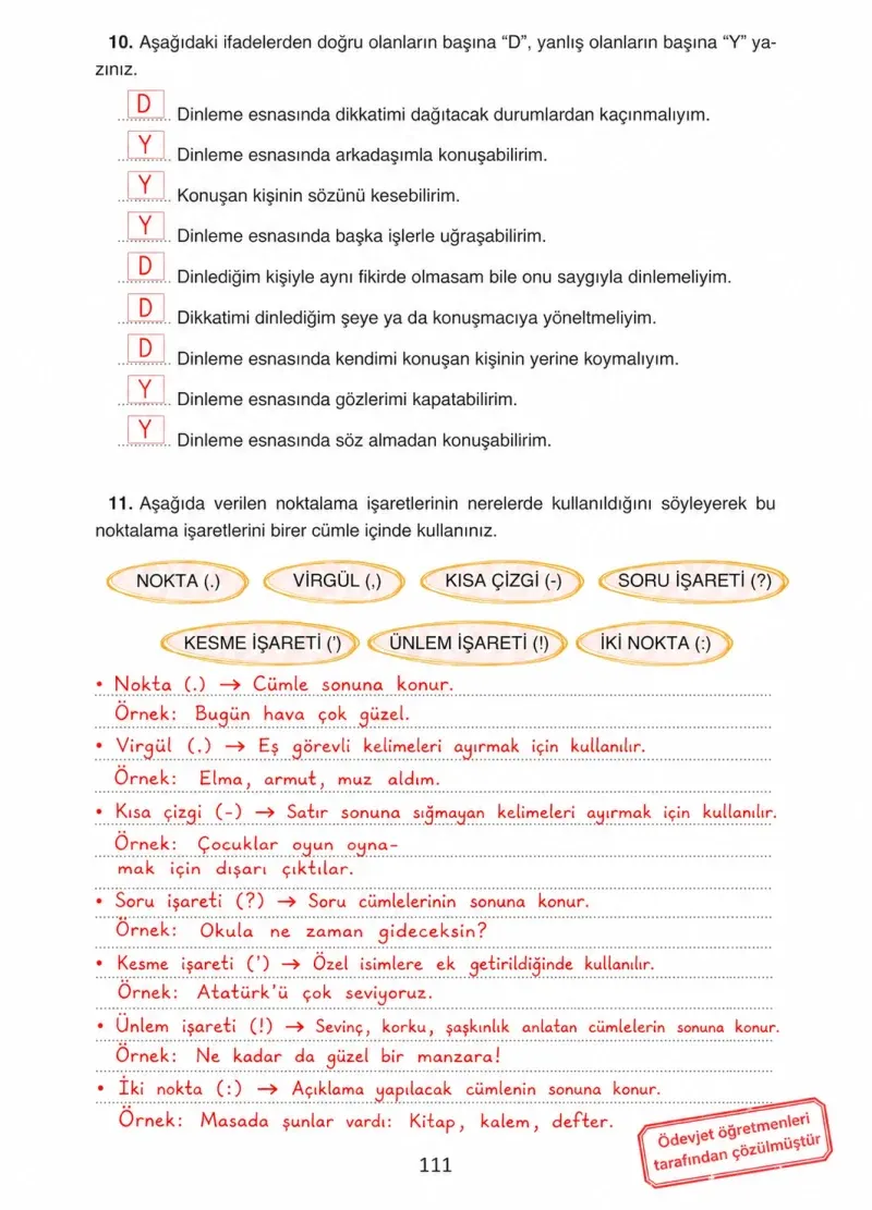 4. Sınıf Türkçe Ders Kitabı Cevapları Ada Yayınları Sayfa 111 Çözüm Görseli