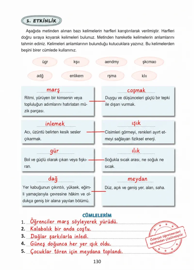 4. Sınıf Türkçe Ders Kitabı Cevapları Ada Yayınları Sayfa 130 Çözüm Görseli