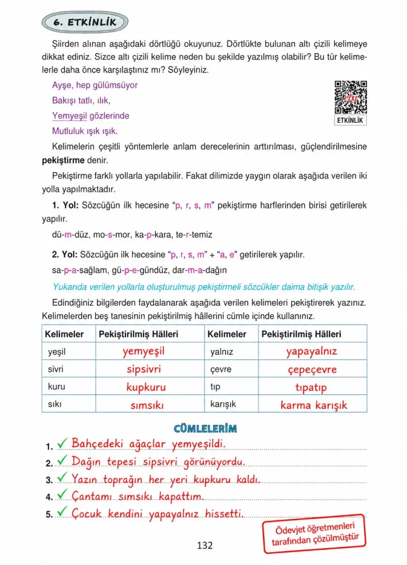 4. Sınıf Türkçe Ders Kitabı Cevapları Ada Yayınları Sayfa 132 Çözüm Görseli