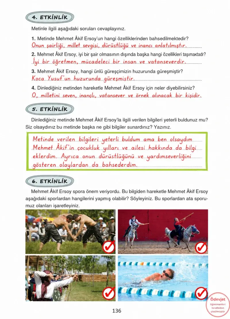 4. Sınıf Türkçe Ders Kitabı Cevapları Ada Yayınları Sayfa 136 Çözüm Görseli