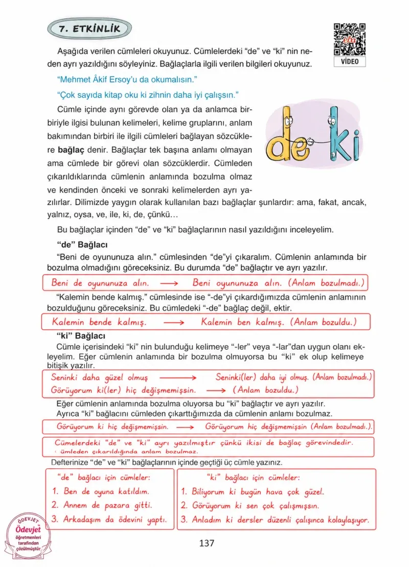 4. Sınıf Türkçe Ders Kitabı Cevapları Ada Yayınları Sayfa 137 Çözüm Görseli