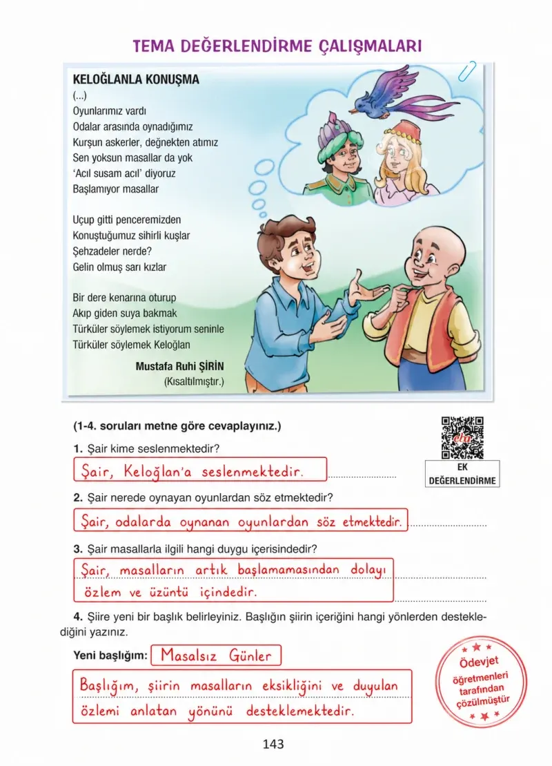4. Sınıf Türkçe Ders Kitabı Cevapları Ada Yayınları Sayfa 143 Çözüm Görseli