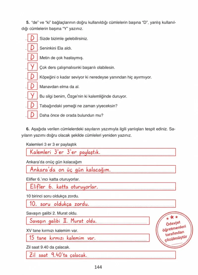 4. Sınıf Türkçe Ders Kitabı Cevapları Ada Yayınları Sayfa 144 Çözüm Görseli