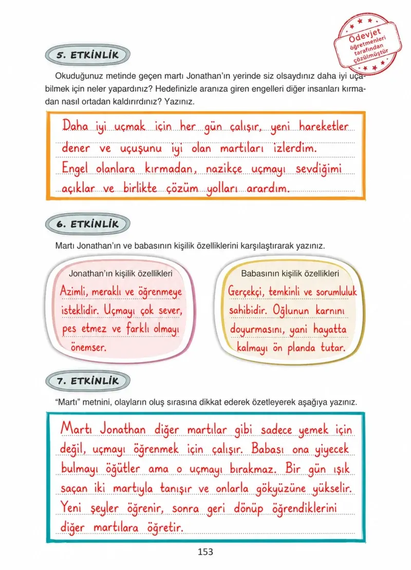 4. Sınıf Türkçe Ders Kitabı Cevapları Ada Yayınları Sayfa 153 Çözüm Görseli