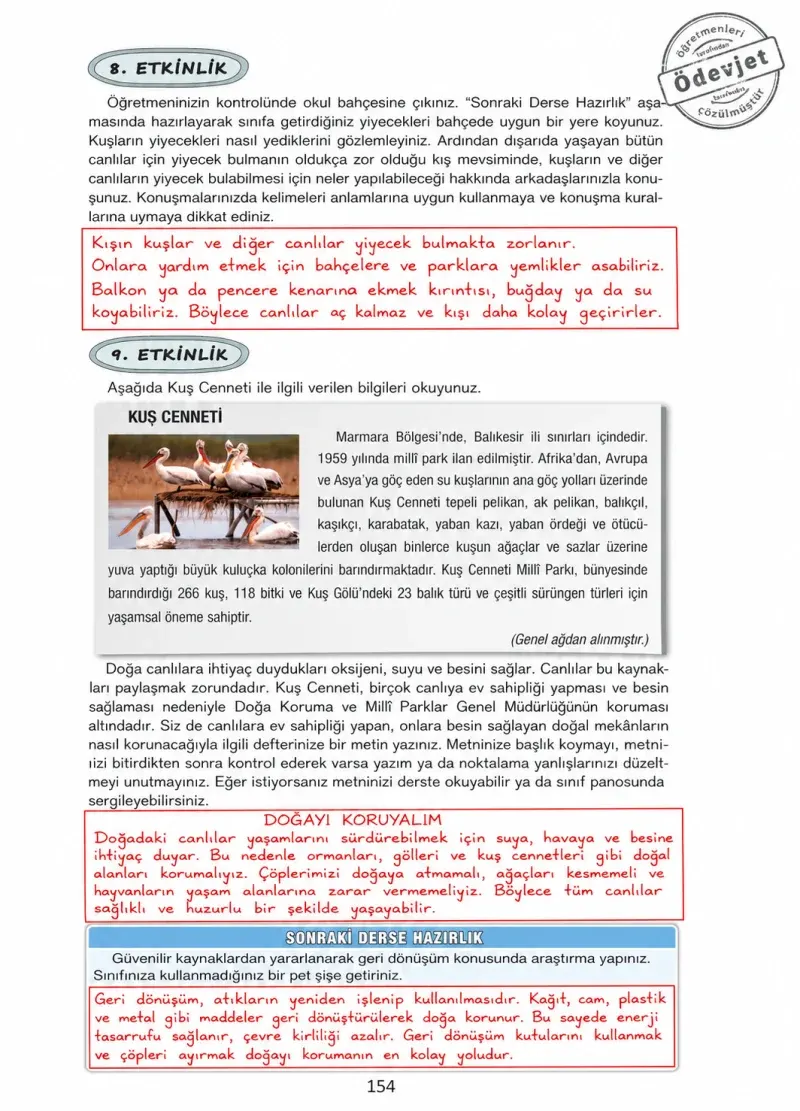 4. Sınıf Türkçe Ders Kitabı Cevapları Ada Yayınları Sayfa 154 Çözüm Görseli