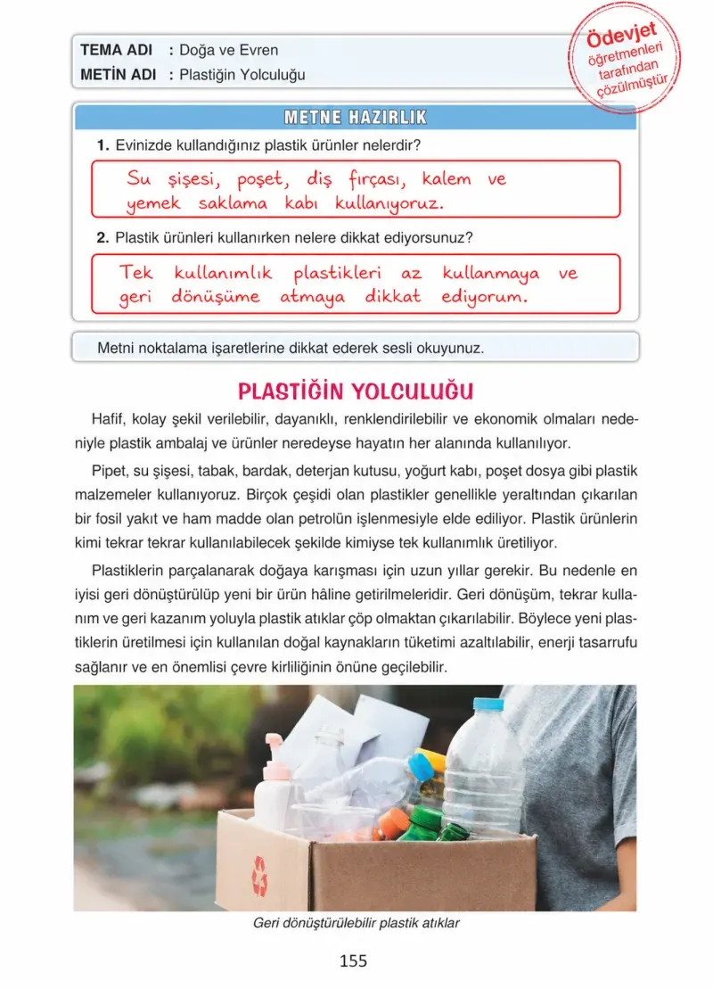 4. Sınıf Türkçe Ders Kitabı Cevapları Ada Yayınları Sayfa 155 Çözüm Görseli