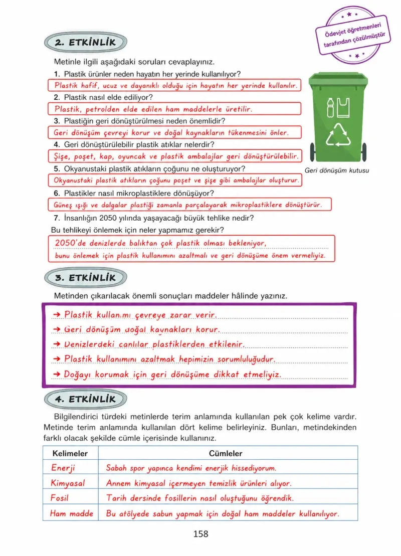 4. Sınıf Türkçe Ders Kitabı Cevapları Ada Yayınları Sayfa 158 Çözüm Görseli
