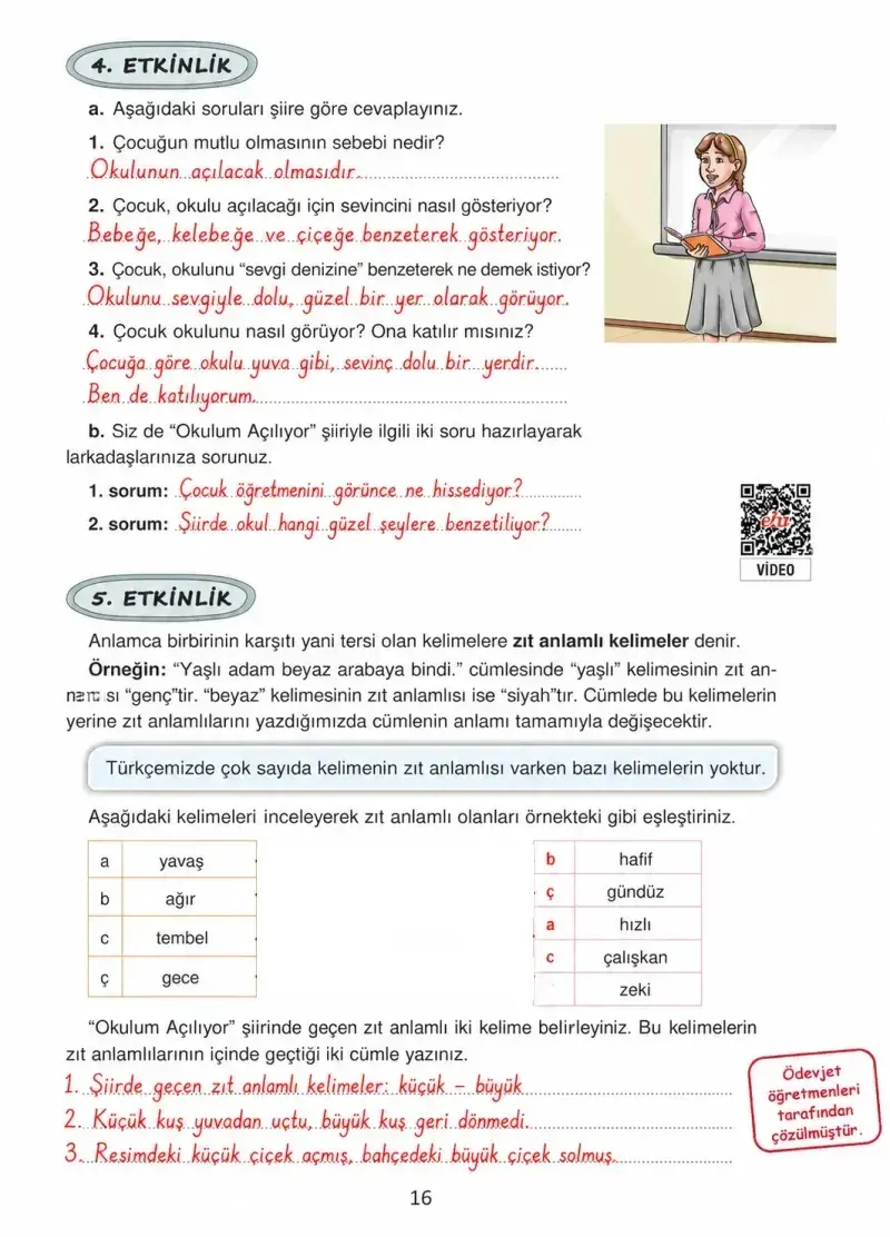 4. Sınıf Türkçe Ders Kitabı Cevapları Ada Yayınları Sayfa 16 Çözüm Görseli