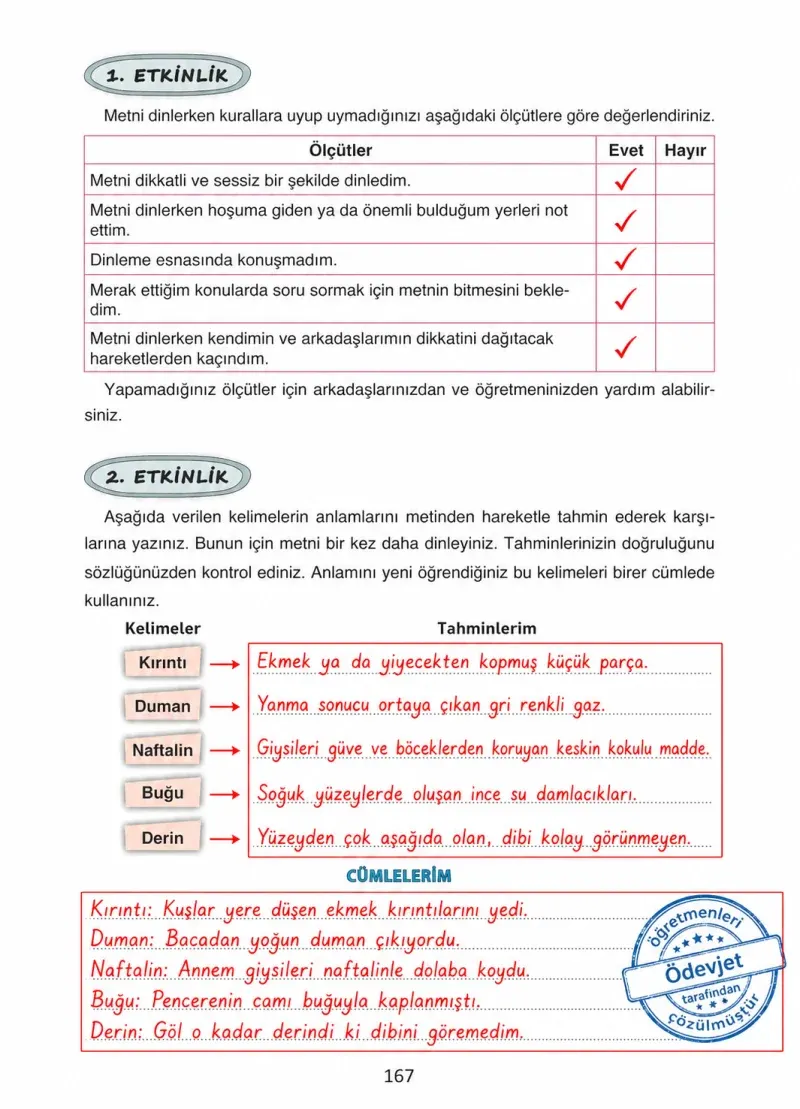 4. Sınıf Türkçe Ders Kitabı Cevapları Ada Yayınları Sayfa 167 Çözüm Görseli