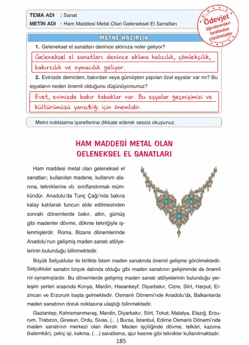 4. Sınıf Türkçe Ders Kitabı Cevapları Ada Yayınları Sayfa 185 Çözüm Görseli