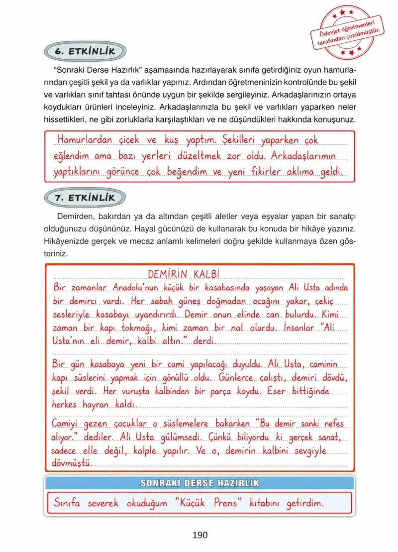 4. Sınıf Türkçe Ders Kitabı Cevapları Ada Yayınları Sayfa 190 Çözüm Görseli