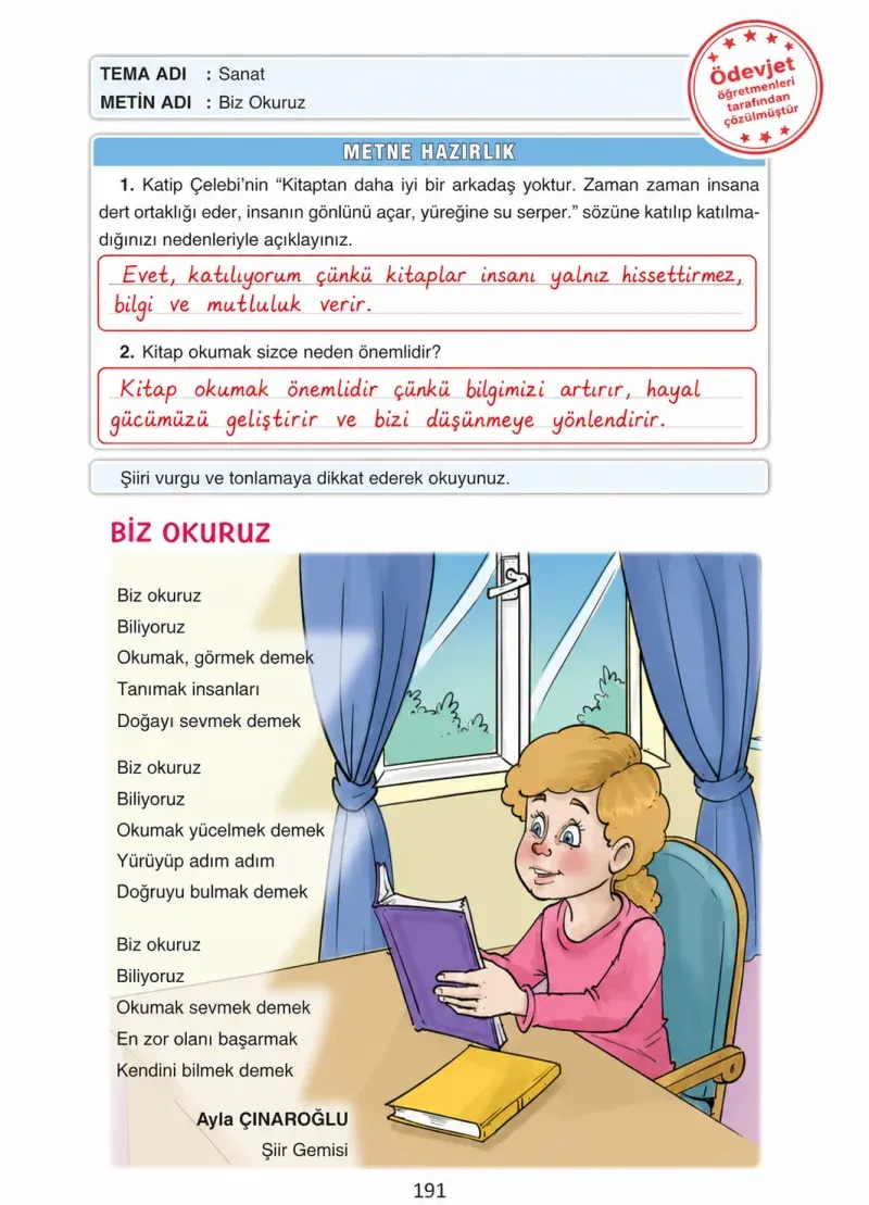 4. Sınıf Türkçe Ders Kitabı Cevapları Ada Yayınları Sayfa 191 Çözüm Görseli