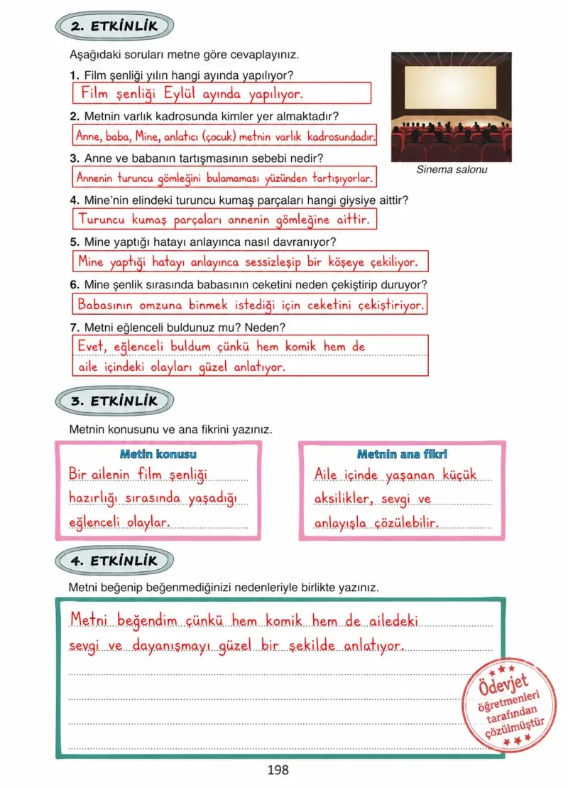 4. Sınıf Türkçe Ders Kitabı Cevapları Ada Yayınları Sayfa 198 Çözüm Görseli
