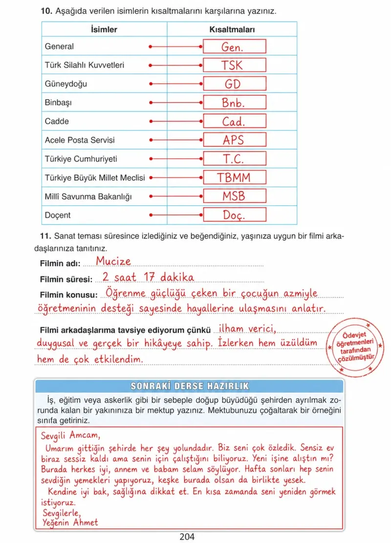 4. Sınıf Türkçe Ders Kitabı Cevapları Ada Yayınları Sayfa 204 Çözüm Görseli