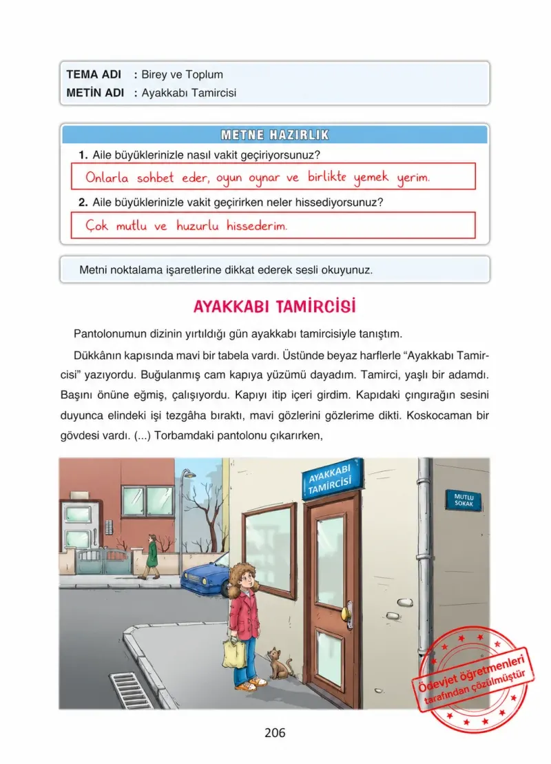 4. Sınıf Türkçe Ders Kitabı Cevapları Ada Yayınları Sayfa 206 Çözüm Görseli