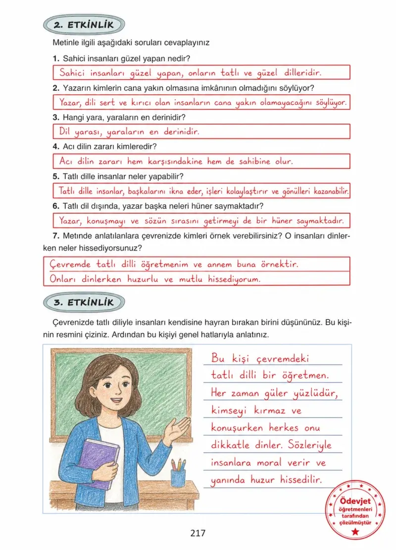 4. Sınıf Türkçe Ders Kitabı Cevapları Ada Yayınları Sayfa 217 Çözüm Görseli
