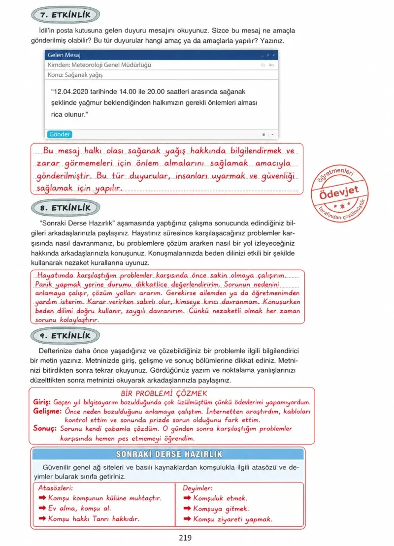 4. Sınıf Türkçe Ders Kitabı Cevapları Ada Yayınları Sayfa 219 Çözüm Görseli
