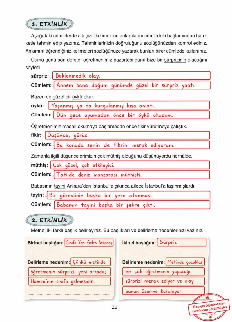 4. Sınıf Türkçe Ders Kitabı Cevapları Ada Yayınları Sayfa 22 Çözüm Görseli