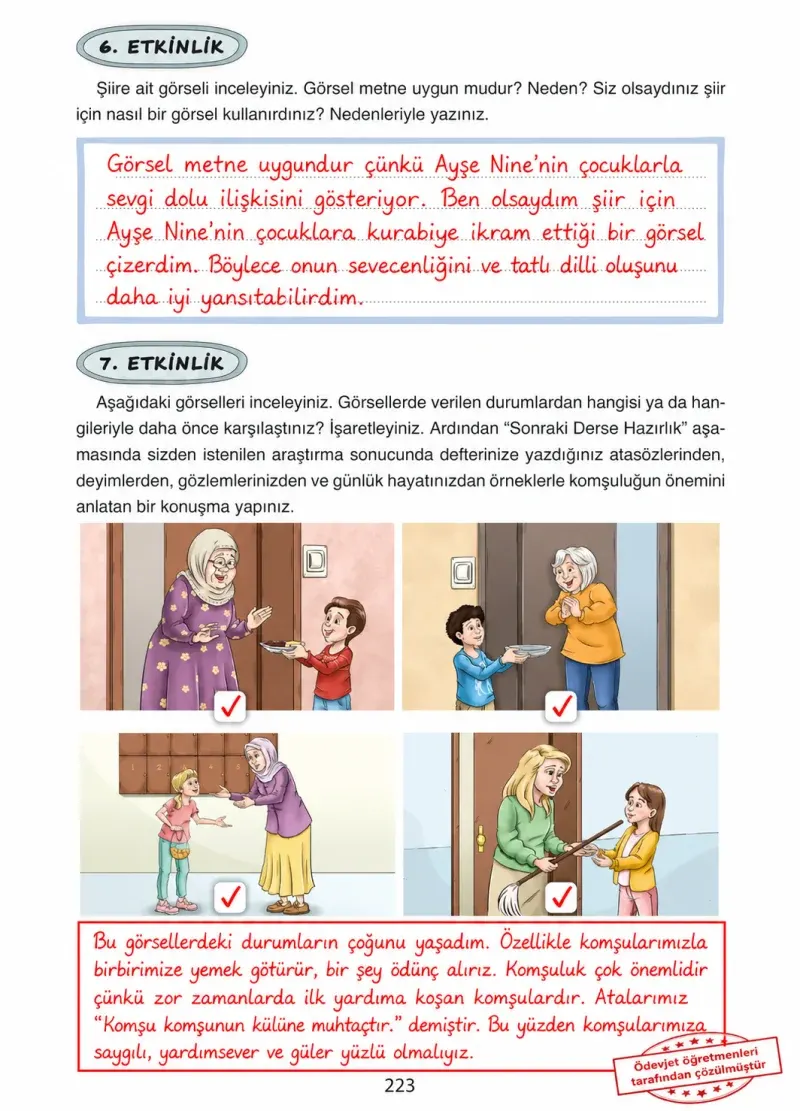 4. Sınıf Türkçe Ders Kitabı Cevapları Ada Yayınları Sayfa 223 Çözüm Görseli