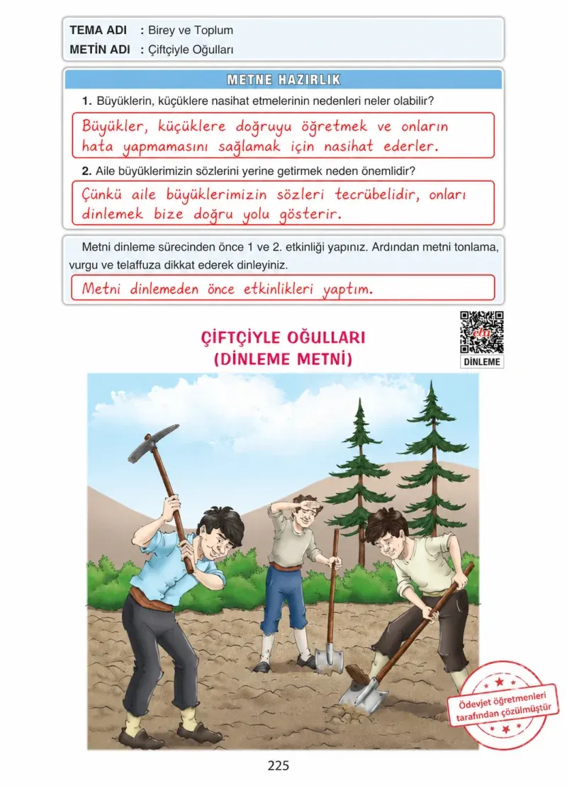 4. Sınıf Türkçe Ders Kitabı Cevapları Ada Yayınları Sayfa 225 Çözüm Görseli