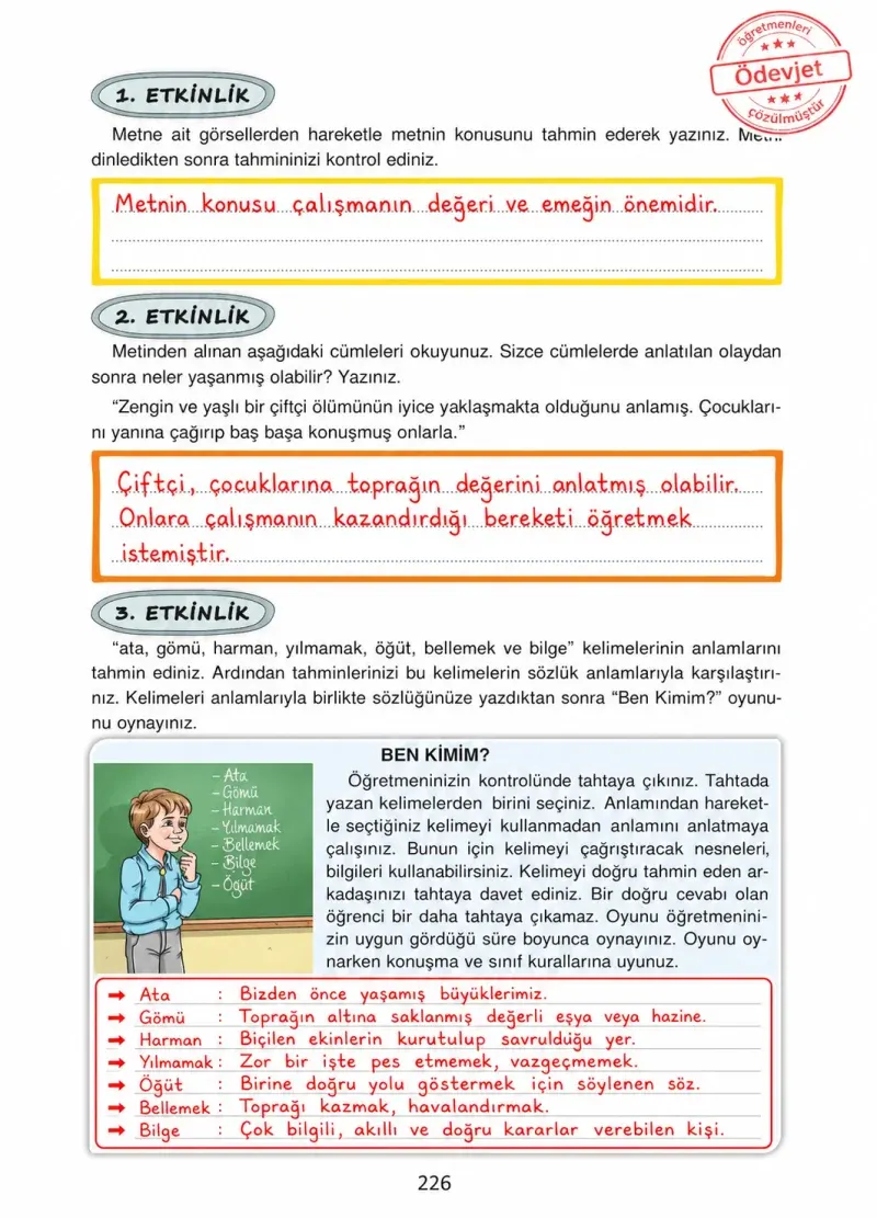 4. Sınıf Türkçe Ders Kitabı Cevapları Ada Yayınları Sayfa 226 Çözüm Görseli