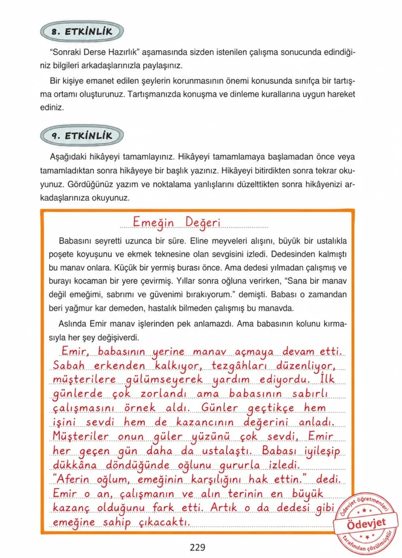 4. Sınıf Türkçe Ders Kitabı Cevapları Ada Yayınları Sayfa 229 Çözüm Görseli