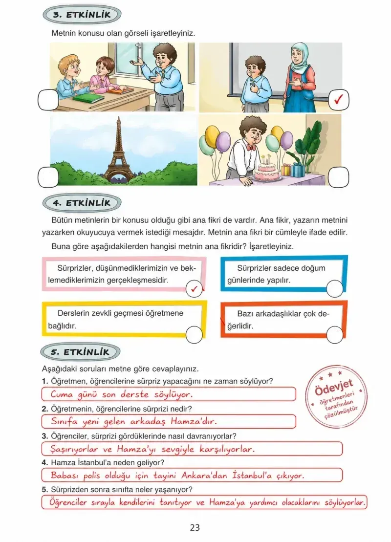 4. Sınıf Türkçe Ders Kitabı Cevapları Ada Yayınları Sayfa 23 Çözüm Görseli