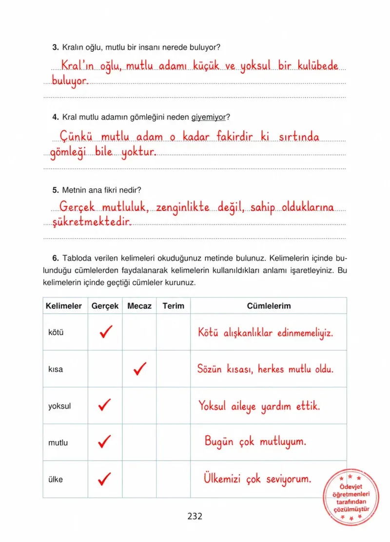 4. Sınıf Türkçe Ders Kitabı Cevapları Ada Yayınları Sayfa 232 Çözüm Görseli