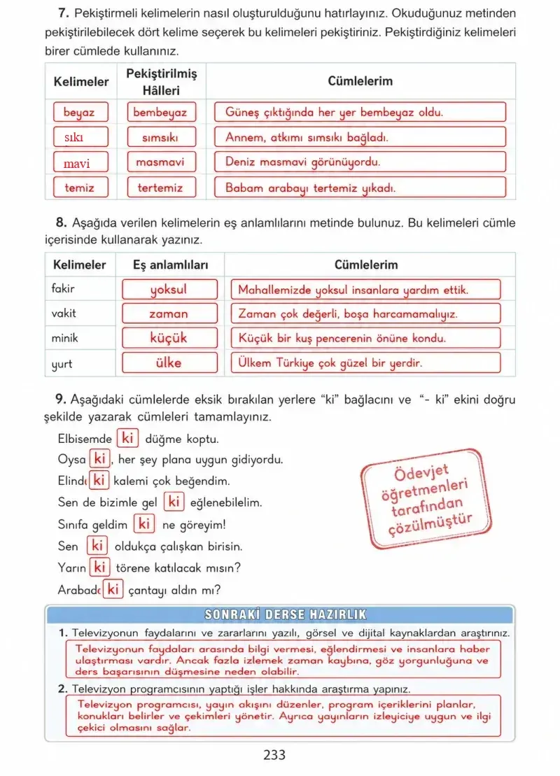 4. Sınıf Türkçe Ders Kitabı Cevapları Ada Yayınları Sayfa 233 Çözüm Görseli